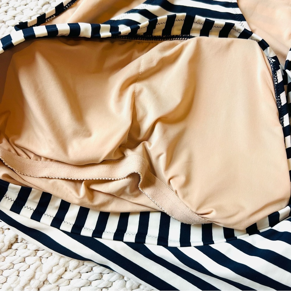 J CREW Classic 1 Tie Strap Navy Striped One Piece Swimsuit Womens 10 Like New - Picture 5 of 10